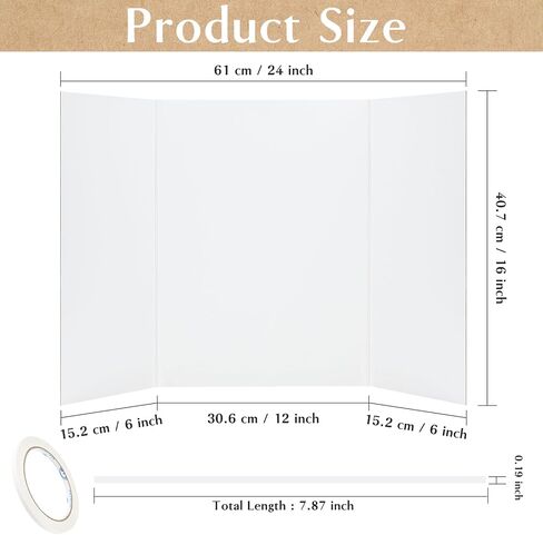 CLUEWR 4 Pack Tri-Fold Poster Board, Display Presentation Board Foldable Corrugated Cardboard with 2 Rolls of Double Sides Adhesive Tape for School Projects, Science Fair Presentation, 16 x 24 Inches in Saudi Arabia
