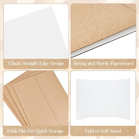 CLUEWR 4 Pack Tri-Fold Poster Board, Display Presentation Board Foldable Corrugated Cardboard with 2 Rolls of Double Sides Adhesive Tape for School Projects, Science Fair Presentation, 16 x 24 Inches in Saudi Arabia
