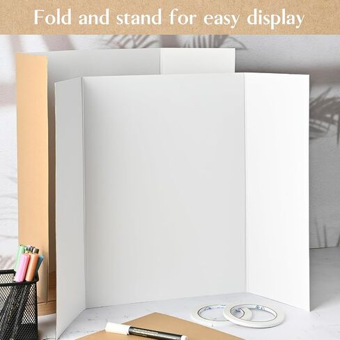 CLUEWR 4 Pack Tri-Fold Poster Board, Display Presentation Board Foldable Corrugated Cardboard with 2 Rolls of Double Sides Adhesive Tape for School Projects, Science Fair Presentation, 16 x 24 Inches in Saudi Arabia