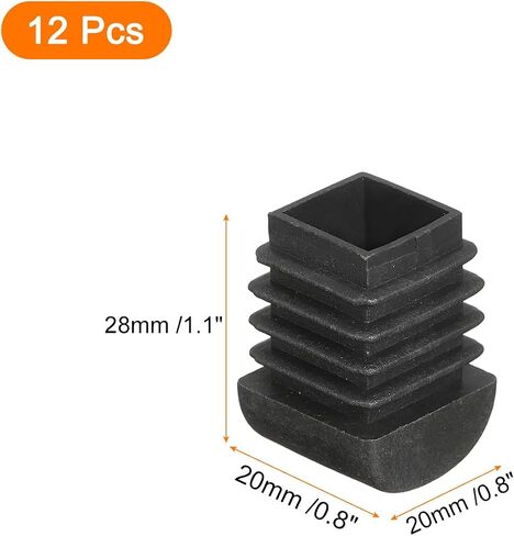 uxcell 0.8 x 0.8 Inch Square Plastic Plug, 28 Pcs Black Pipe Tubing End Cap Plastic Plug Cap Insert Glide Insert for Metal Tubing Fence Table Chairs Furniture, Black in Saudi Arabia