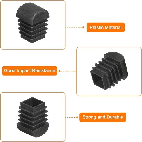 uxcell 0.8 x 0.8 Inch Square Plastic Plug, 28 Pcs Black Pipe Tubing End Cap Plastic Plug Cap Insert Glide Insert for Metal Tubing Fence Table Chairs Furniture, Black in Saudi Arabia