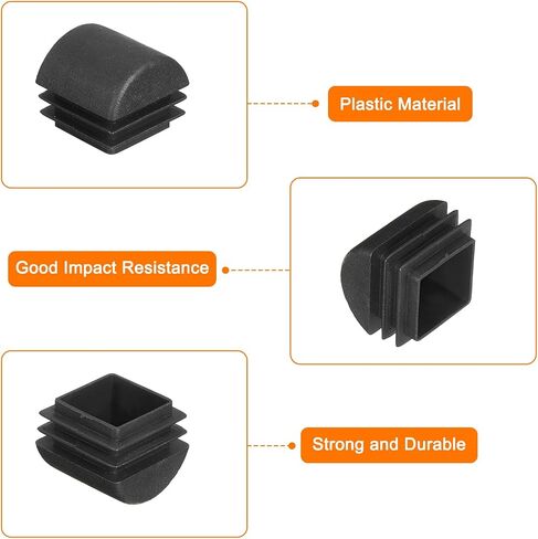 uxcell 0.8 x 0.8 Inch Square Plastic Plug, 28 Pcs Black Pipe Tubing End Cap Plastic Plug Cap Insert Glide Insert for Metal Tubing Fence Table Chairs Furniture, Black in Saudi Arabia