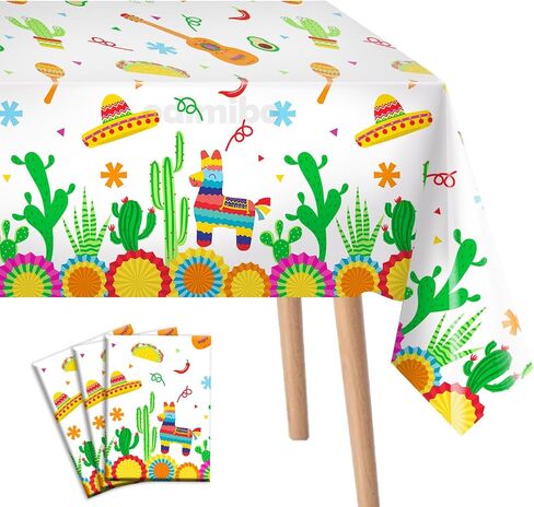 2 Pcs Fiesta Tablecloth Plastic Disposable Cactus Llama Taco Theme Mexican Table Cloths Birthday Party Cinco De Mayo Tablecovers Baby Shower Rectangle Maracas Pinatas in Saudi Arabia