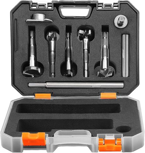 Upgraded 10pc Forstner Drill Bit Set,Threaded Design for Connection Extension Bar with Woodworking Limiter and Impact Wrench Conversion Bit for Softwood,Plywood(Metric) in Saudi Arabia