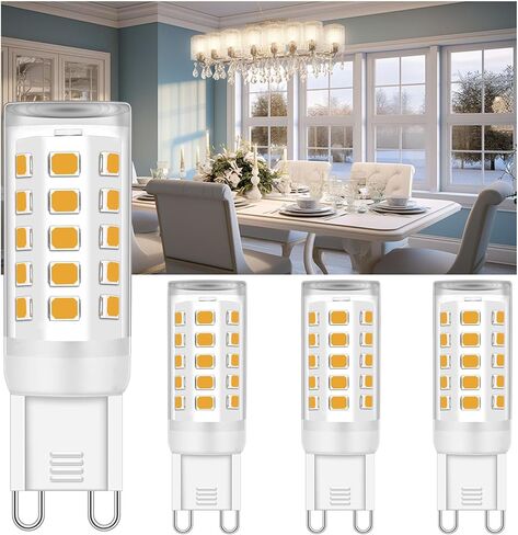 G9 LED لمبة Bi Pin Base، لا وميض 5000K ضوء النهار T4 G9 LED لمبات الإضاءة للثريا، 4W (40W لمبات الهالوجين المكافئة)، زاوية شعاع 360 درجة، غير قابلة للتعتيم للإضاءة المنزلية، 4 عبوات in Kuwait