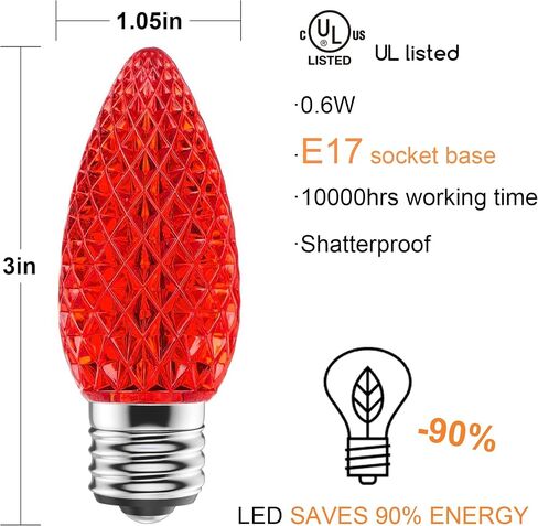 ترقية 50 حزمة C9 LED لمبات استبدال ضوء عيد الميلاد، مصابيح LED مقاومة للكسر لمآخذ قاعدة E17 لأضواء سلسلة عيد الميلاد، مصابيح قرية عيد الميلاد المقاومة للماء وخافتة للضوء في الهواء الطلق - أبيض دافئ in Saudi Arabia