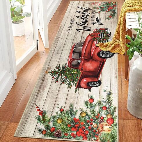 Pauwer Christmas Hallway Runner Rug 2x6 Non Slip Washable Kitchen Area Rug Farmhouse Christmas Tree Truck Door Mat Entryway Rug Carpet Runner for Laundry Room Bedroom Christmas Decorations in Kuwait
