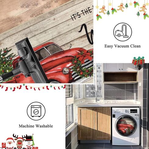 Pauwer Christmas Hallway Runner Rug 2x6 Non Slip Washable Kitchen Area Rug Farmhouse Christmas Tree Truck Door Mat Entryway Rug Carpet Runner for Laundry Room Bedroom Christmas Decorations in Kuwait