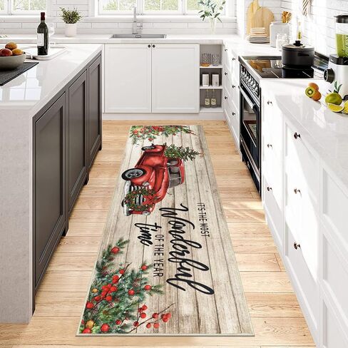 Pauwer Christmas Hallway Runner Rug 2x6 Non Slip Washable Kitchen Area Rug Farmhouse Christmas Tree Truck Door Mat Entryway Rug Carpet Runner for Laundry Room Bedroom Christmas Decorations in Kuwait