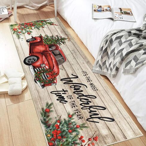 Pauwer Christmas Hallway Runner Rug 2x6 Non Slip Washable Kitchen Area Rug Farmhouse Christmas Tree Truck Door Mat Entryway Rug Carpet Runner for Laundry Room Bedroom Christmas Decorations in Kuwait