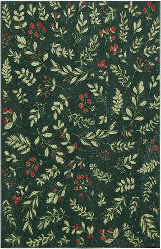 Washable Vintage Floral Christmas 4x6 Area Rugs Non Slip - Low Pile Soft Xmas Tree Red Berries Holly Branches Festive Winter Christmas Area Rug Accent Carpet for Kitchen Bedroom Living Room Entryway in Kuwait