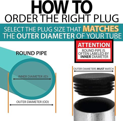 OGC (100 Pack) - 1/2 Inch OD Round Black for Plastic Plugs by Cap Cover Tube Durable Chair Glide Insert Finishing Plug in Kuwait