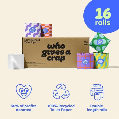 Who Gives A Crap | 100% Recycled Toilet Paper, 24 Rolls, 330 Sheets, Biodegradable & Ecofriendly, Soft & Strong, Virgin Tree Free, Bulk Toilet Paper in Saudi Arabia