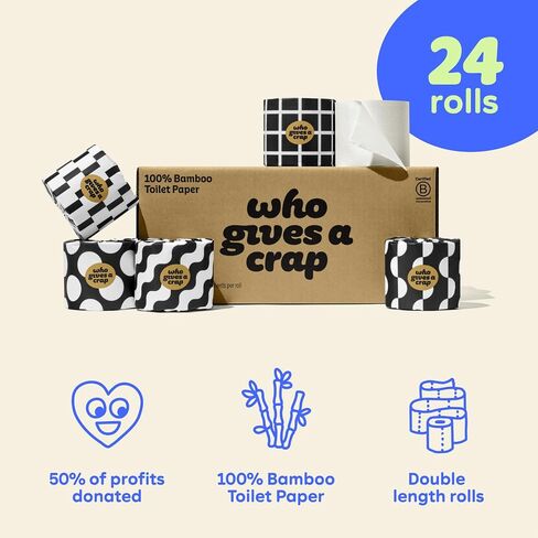 Who Gives A Crap | 100% Recycled Toilet Paper, 24 Rolls, 330 Sheets, Biodegradable & Ecofriendly, Soft & Strong, Virgin Tree Free, Bulk Toilet Paper in Saudi Arabia