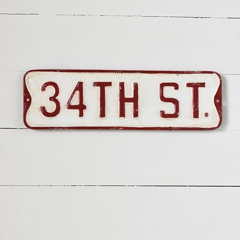 Red and White 34th Street Tin Christmas Sign - 19.5-Inch Festive Wall Decoration in Saudi Arabia