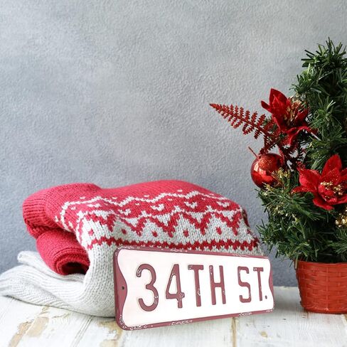 Red and White 34th Street Tin Christmas Sign - 19.5-Inch Festive Wall Decoration in Saudi Arabia