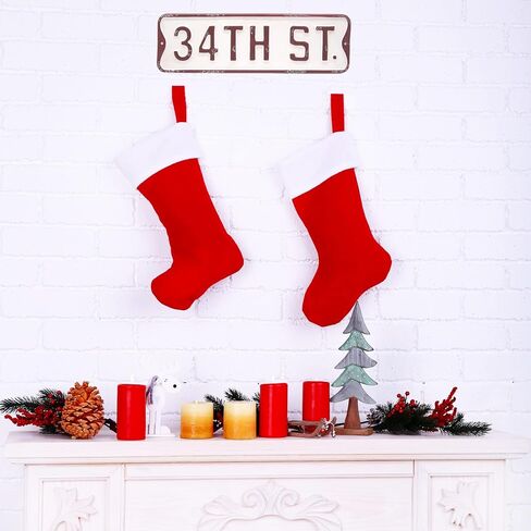Red and White 34th Street Tin Christmas Sign - 19.5-Inch Festive Wall Decoration in Saudi Arabia