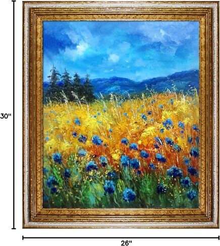 La Pastiche Cornflowers 45 نسخة طبق الأصل مع إطار Tuscan Crackle، 26 بوصة × 30 بوصة in Kuwait