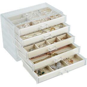 Acrylic Jewelry Box with 5 Drawers, Jewelry Case Storage for Women