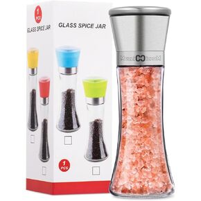Premium Salt and Pepper Grinder Set of 2 - Adjustable Ceramic Sea Salt Grinder & Pepper Grinder - Stainless Steel & Glass Salt and Pepper Shakers - Pepper Mill & Salt Mill - Silver (2pcs)