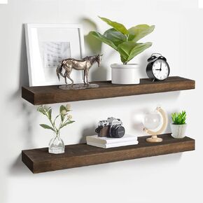 أرفف عائمة، مجموعة أرفف حائط من الخشب الصلب مكونة من 2، رف معلق مع أقواس غير مرئية 36 بوصة، أرفف حائط خشبية واسعة لديكور غرفة المعيشة وغرفة النوم والمطبخ والمكتب والمزرعة (الخشب الفوسكوس) in Kuwait