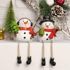 Snowman Christmas Decorations, Indoor Resin Snowman Shelf Sitter with Dangling Legs Collectible Figurines, Xmas Holiday Small Statue Table Mantel Office Desk Winter Decor for Home in Kuwait