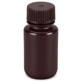 Globe Scientific, Diamond Essentials Bottle, Wide Mouth, Round, Amber HDPE with Amber PP Closure, 60mL, Bulk Packed with Bottles and Caps Bagged Separately, 1000/Case, 7510060AMBKS