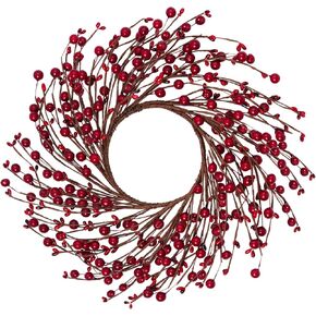 12 Inches Berry Wreath Pip Berries Wreath Winter Artificial Twig Wreath for Festival Celebration Home Farmhouse Front Door Wall Window Home Office Decor Housewarming Gift (Red)
