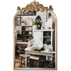 Gold Antique Arched Mirror, 20 X 30in Vintage Wall Mirror, Baroque Mirror for Decoration, Iron Frame, for Bathroom, Living Room, Entrance, Fireplace