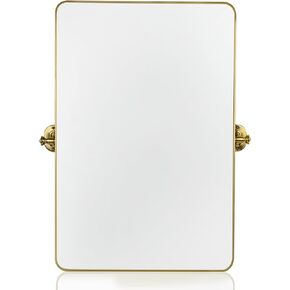 20"×30" Gold Pivot Bathroom Mirror for Wall Tilt Vanity Mirror Modern Rectangle Stainless Steel Metal Framed Mirrors with Rounded Corners Hanging Vertical