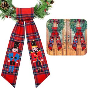 2 Pcs Christmas Wreath Sash for Front Door Merry Christmas Nutcracker Satin Wreath Sash Red Black Wreath Accessory for Christmas Party Outdoor Indoor Party Yard Doorway