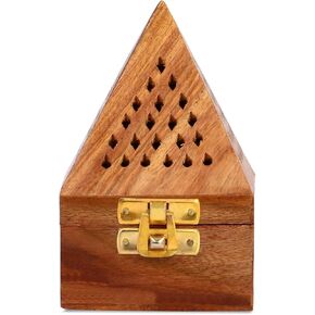 Sambrani Dhoop Holder - Dhoop Agarbatti Stand for Home & Pooja Room, Incense Stick Holder with Ash Catcher, Wooden Oothupathi Loban Cone (Dhoop Stand 3 Inch) (Pyramid Dhoop Stand) (Light-Brown)