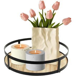 Decorative Tray 12" Rustic Wooden Tray with Handle Centerpiece Tray for Coffee Table Kitchen Counter and Entryway