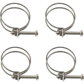 (4 Pieces) 65-70mm Double Wire Hose Clamp Pipe Tube Clamps 304 Stainless Steel Hose Clips