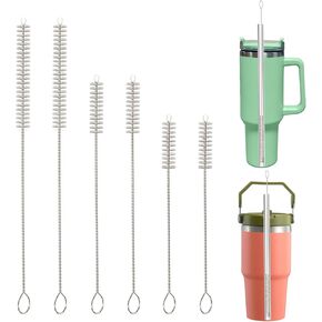 Straw Cleaner Brush Set, 6-Piece (3-Size) Extra Long Drinking Straw Cleaning Brush for Stanley Tumbler, Sippy Cup, Water Bottle, Glass Silicone Metal Straws and Tubes