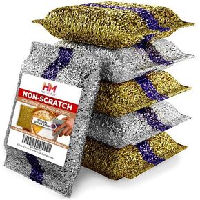 3 Pack Dish Wash Sponges for Kitchen, Heavy Duty Non Scratch Dish Sponge, Wire Sponges for Cleaning Cookware, Glass, Countertops, Pans, Pots with Special Scrubbing Strip, Scrub Dish Sponges