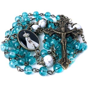Our Lady of Fatima Aqua Crackle Glass and White Howlite Stone Catholic Rosary, Religious Gift for Women