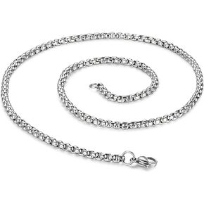 Square Rolo Chain Necklace Stainless Steel Round Box Necklace for Men and Women 23.6 Inch Chain Necklace for Pendant Locket