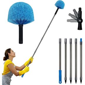 20+Ft High Reach Cobweb Duster with 3-12 ft Sturdy Detachable Pole, Lightweight Spider Web Cleaner Cobweb Brush with Universal Joint for Indoor & Outdoor Corner Cleaning – Soft, Elastic Bristles