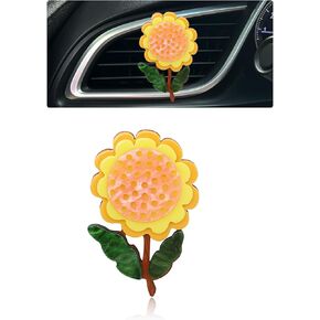 Sunflower Air Vent Clip Car Air Freshener Aroma Diffuser Cute 3D Acrylic Flower Car Accessories Long Lasting Essential Oil Car Diffuser Women Girly Car Decor