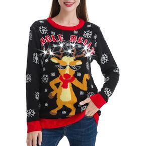 Women's Christmas Reindeer Traditional Knitted Holiday Ugly Sweater Girl Pullover Cardigan in Kuwait