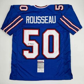 Autographed/Signed Greg Rousseau Buffalo Blue Football Jersey JSA COA