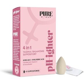 PURE WOMAN pH-ighter 10 Vaginal Boric Acid Suppositories for Women with Hyaluronic Acid, 4 in 1 Vaginal Balancing Suppository for Bacterial Vaginosis, Itching, Discomfort, Odors, Dryness