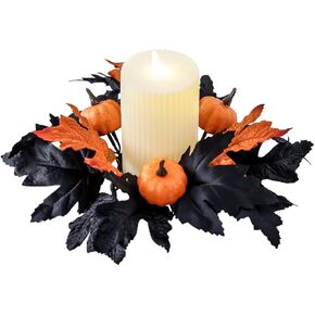 mdgfge Fall Candle Rings Maple Leaves Pumpkin Candle Wreaths Rings Candle Holders Small Candlestick Autumn Wreath Rings for Thanksgiving Harvest Halloween Farmhouse Centerpiece Table Decoration