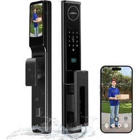 3D Face Recognition Smart Door Lock, WiFi Door Lock with Camera, Keyless Smart Mortise Lock for Front Door, Video Intercom, Video Doorbell, Fingerprint, Passcode, IC Card, Rechargeable, Tuya APP