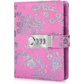 ARRLSDB Diary with Lock, PU Leather Multi Color Combination Lock Journal (Combination Lock Diary) A6 Refillable Personal Locking Diary (Black)
