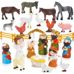 Wesiti 25 Pcs Christmas Nativity Scene Figures Resin Nativity People Figurine Jesus Manger Scene Nativity Advent Calendar for Xmas Christian Religious Gift