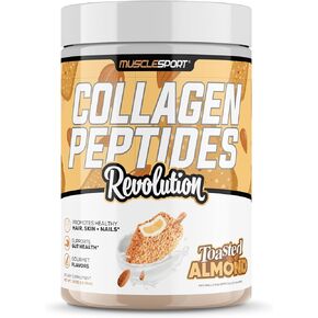 Musclesport Collagen Peptides - Hydrolyzed Grass Fed Collagen Powder Supplement - Promotes Healthy Hair, Skin, Nails, Joints - 30 Serving (Toasted Almond)