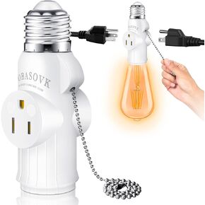 عبوتان من مقبس الإضاءة Tobasovk لمحول التوصيل، محول مقبس مخرج لمبة إضاءة 3 شقوق مع سلسلة سحب، موسع مخرج مقبس الضوء، أداء آمن ومواد احترافية - أبيض in Kuwait