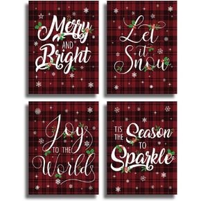 HPNIUB Christmas Art Prints,Set of 4 (8"X10"), Snowflake Wall Art -Let It Snow Canvas Poster, Christmas Quotes Wall Decoration for Living Room Bedroom, No Frames